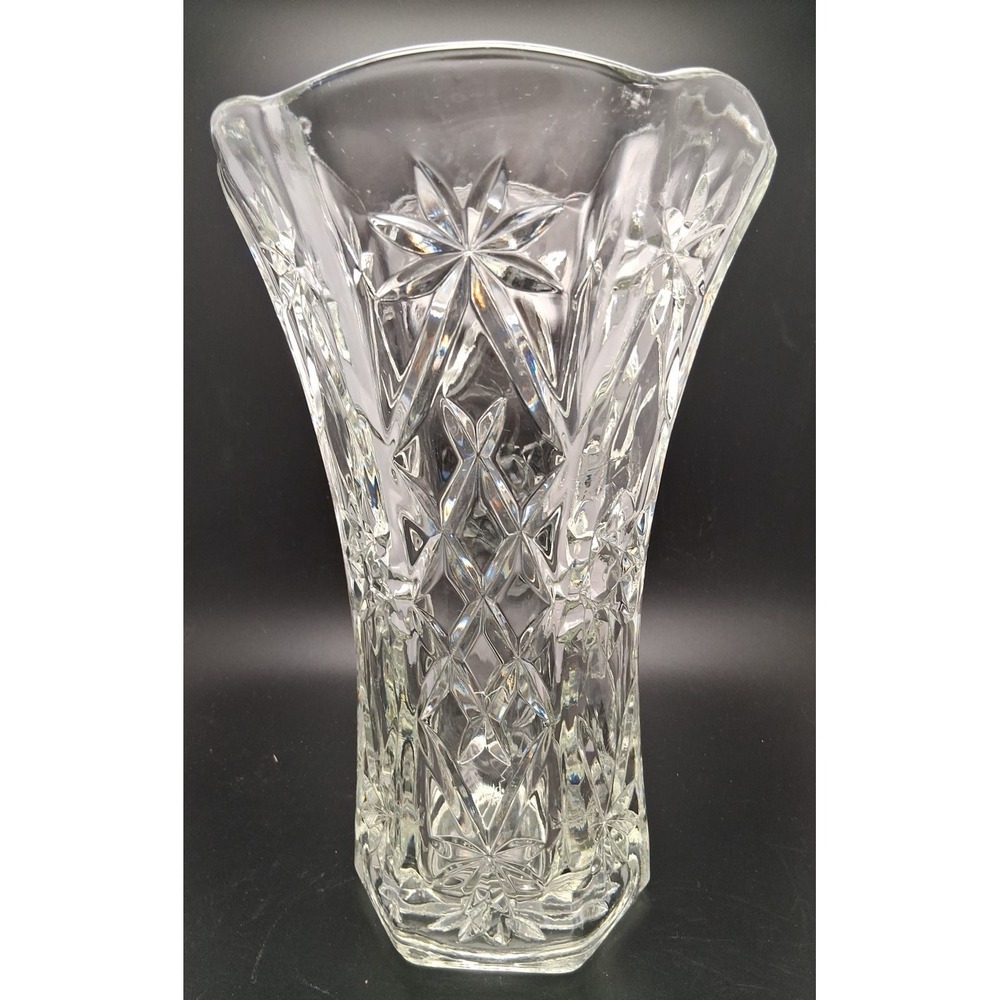 Vintage Hazel Atlas‎ Starburst Pressed Glass Vase 10 in.